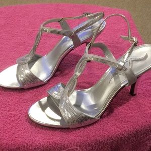 Nina….silver sparkle strappy high heel sandals